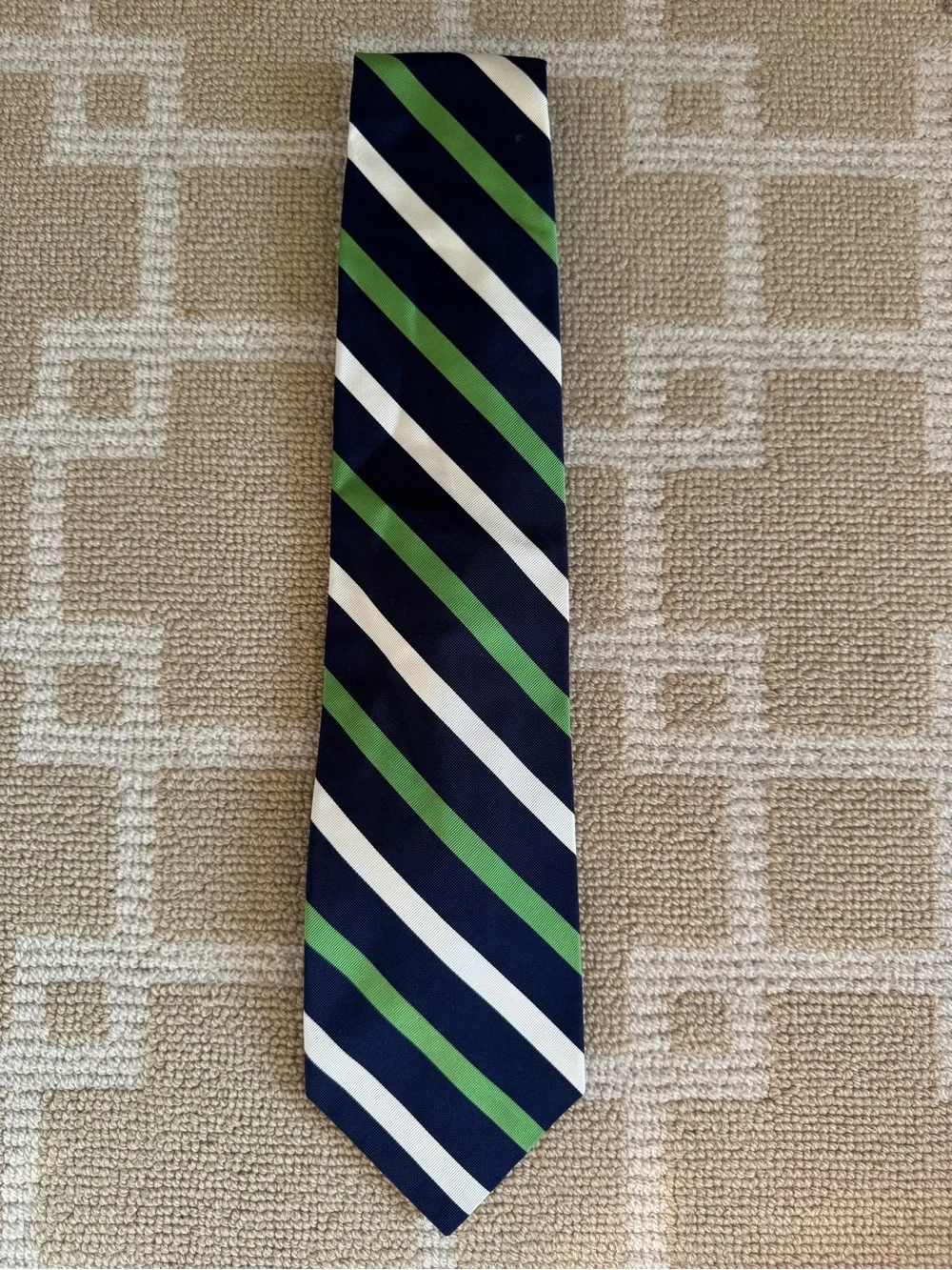 Brooks Brothers Makers Repp Stripe Vintage Silk Tie Navy Green White Classic